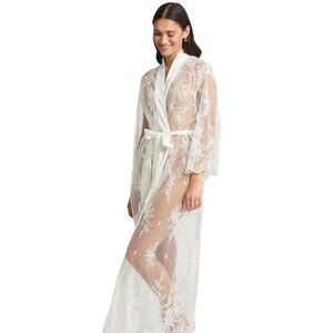 Rya Collection Darling Robe womens MEDIUM / LARGE lace mesh ivory bridal wedding